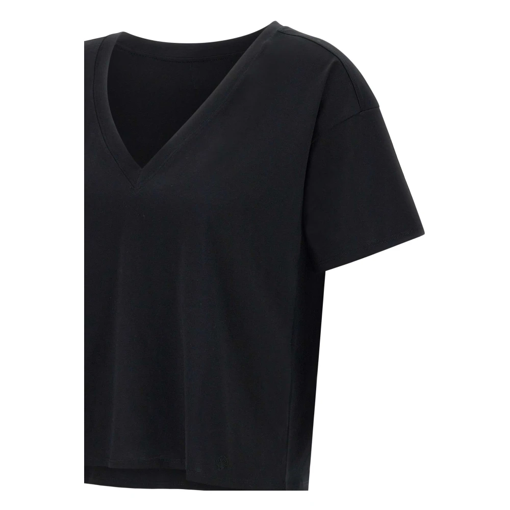 Loulou Studio Zwart V-hals T-shirt met Shell Logo Black Dames
