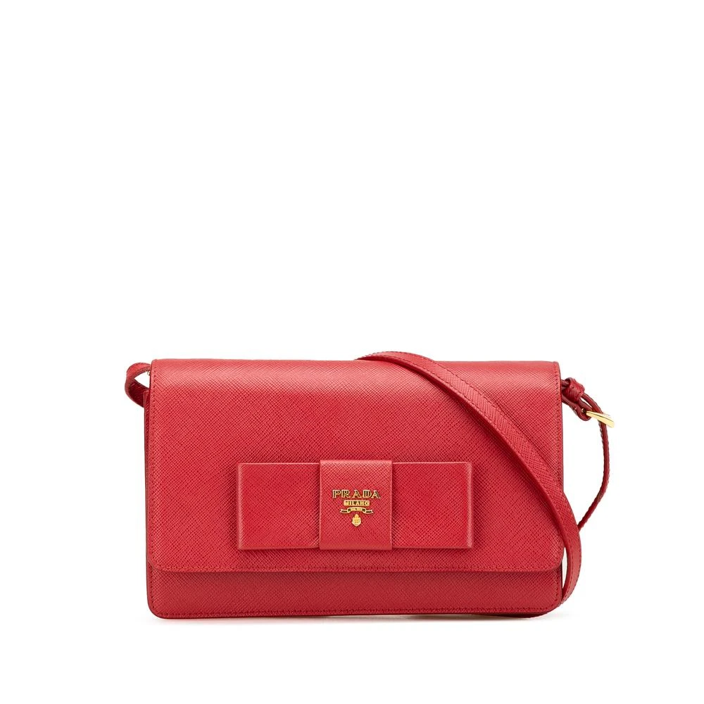Prada Vintage Women's Red Pre-Owned Saffiano Bow Crossbody Bag