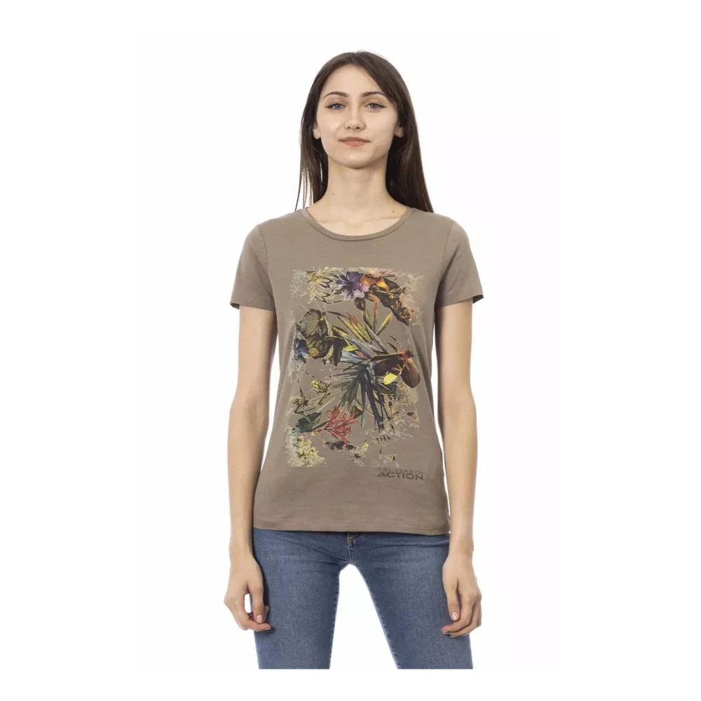 Trussardi Women's Brown T-Shirts, Xl, Cotton T-Shirt With Front Print