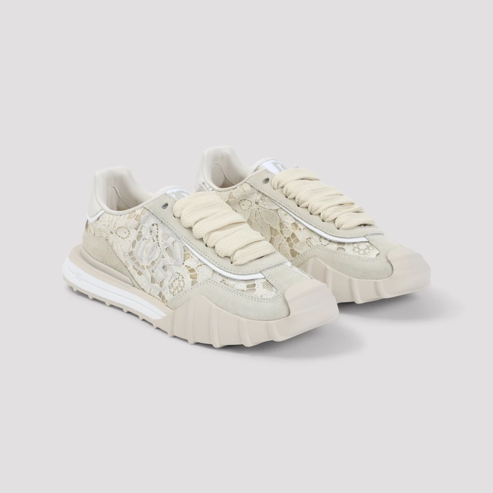 Dolce & Gabbana Lace-panelled Suede Low-Top Sneakers