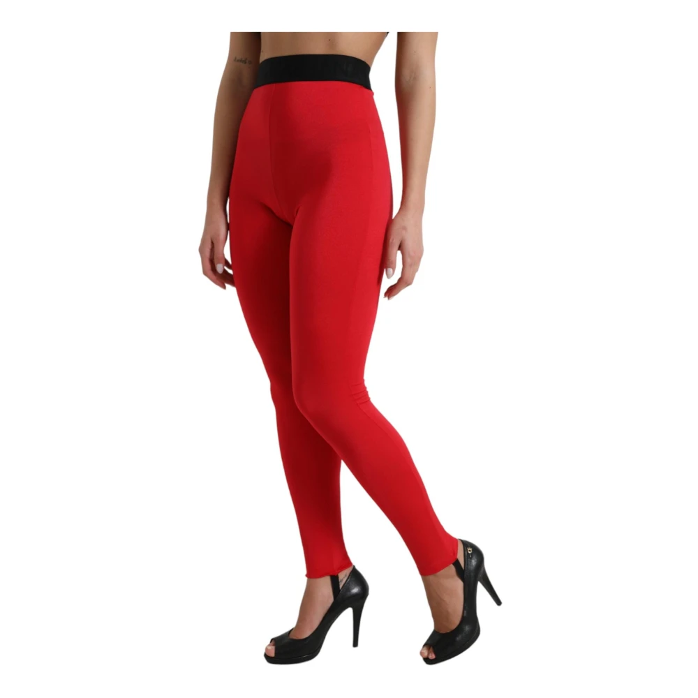 Dolce & Gabbana Rode Logo Slim Leggings Broek Red Dames