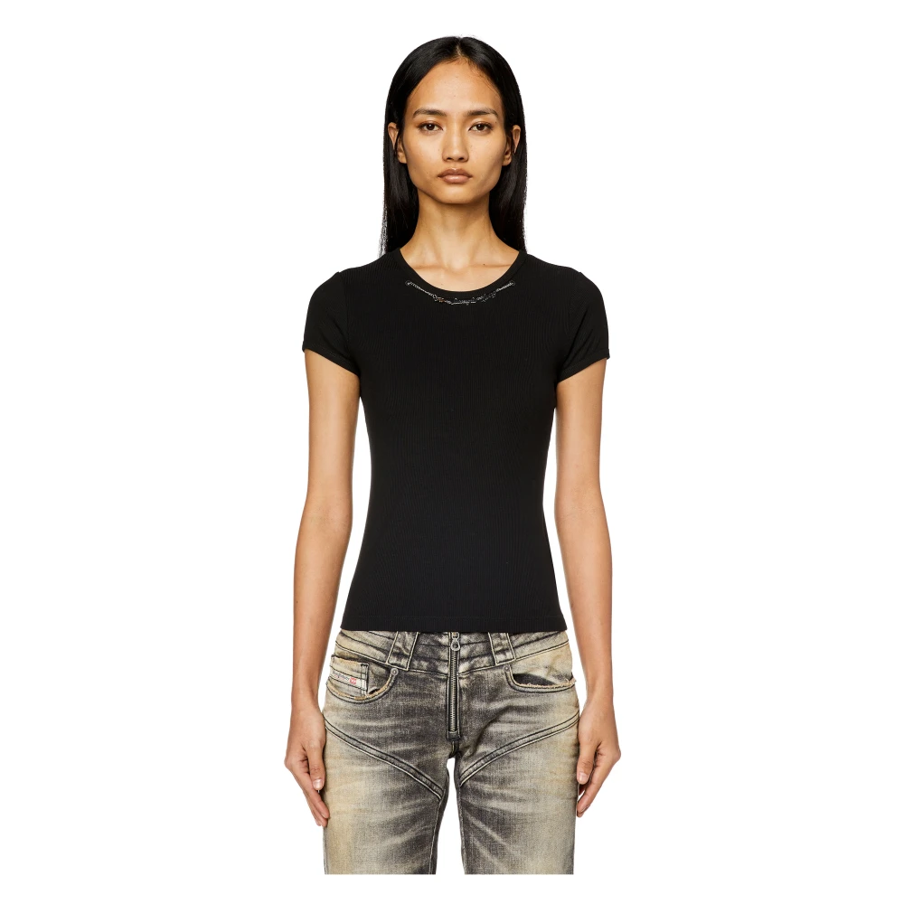 Diesel Ribbed-jersey top with chain necklace Black Dames