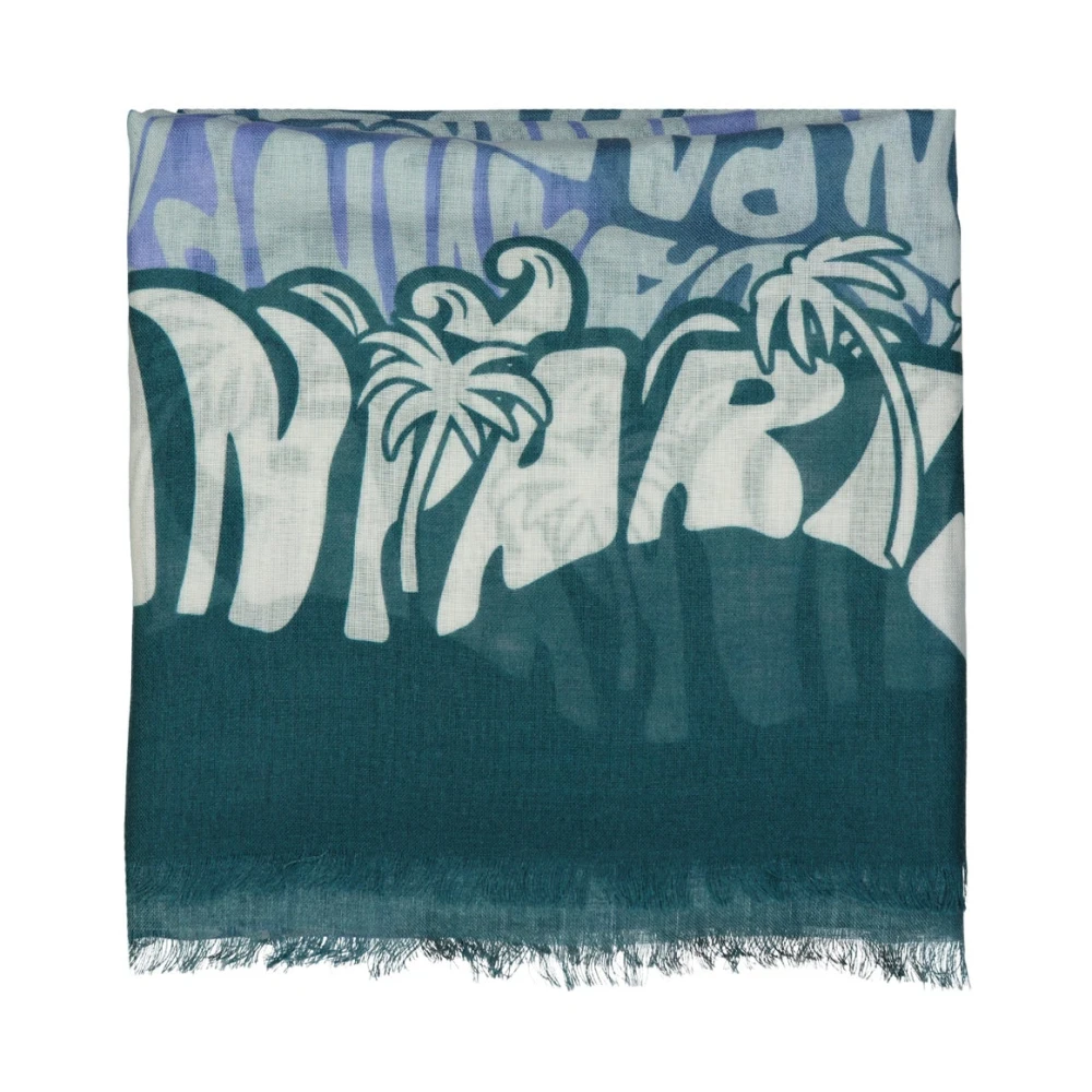 Lanvin Gedrukte wollen sjaal met franjedetail Green Dames