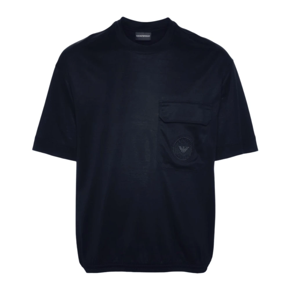 Emporio Armani Mannelijk Blauw Tops Heren, S, T-Shirt Met Korte Mouwen 3D1ta 01Juvz 0920