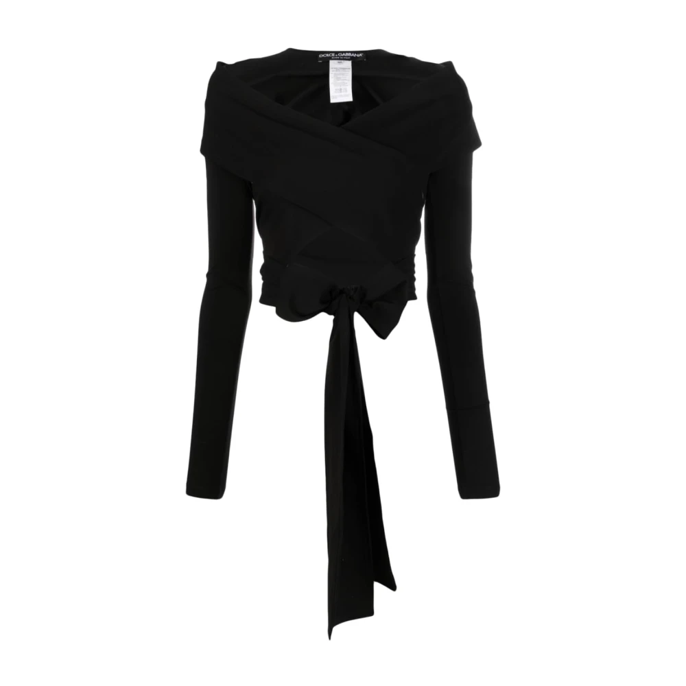 Dolce & Gabbana Zwarte Stretch Jersey Top met Lange Mouwen Black Dames