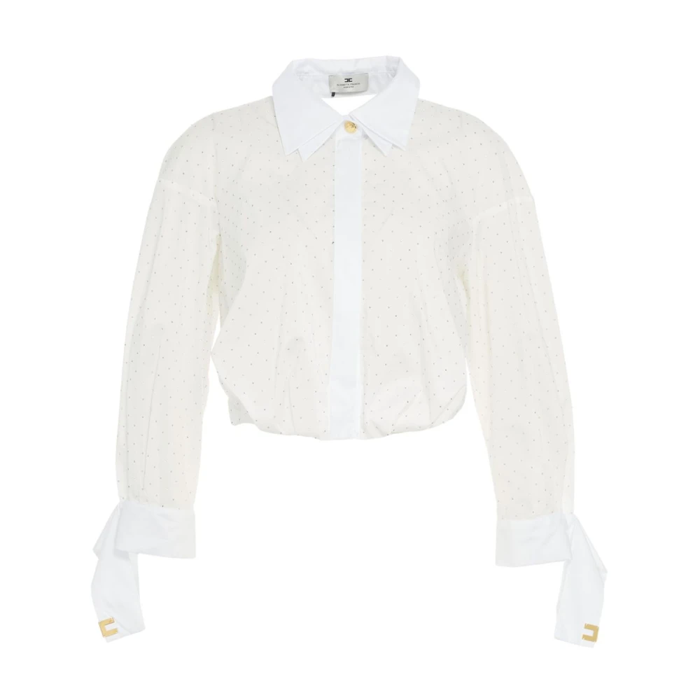 Elisabetta Franchi Witte Strass Detail Dubbele Kraag Blouse White Dames