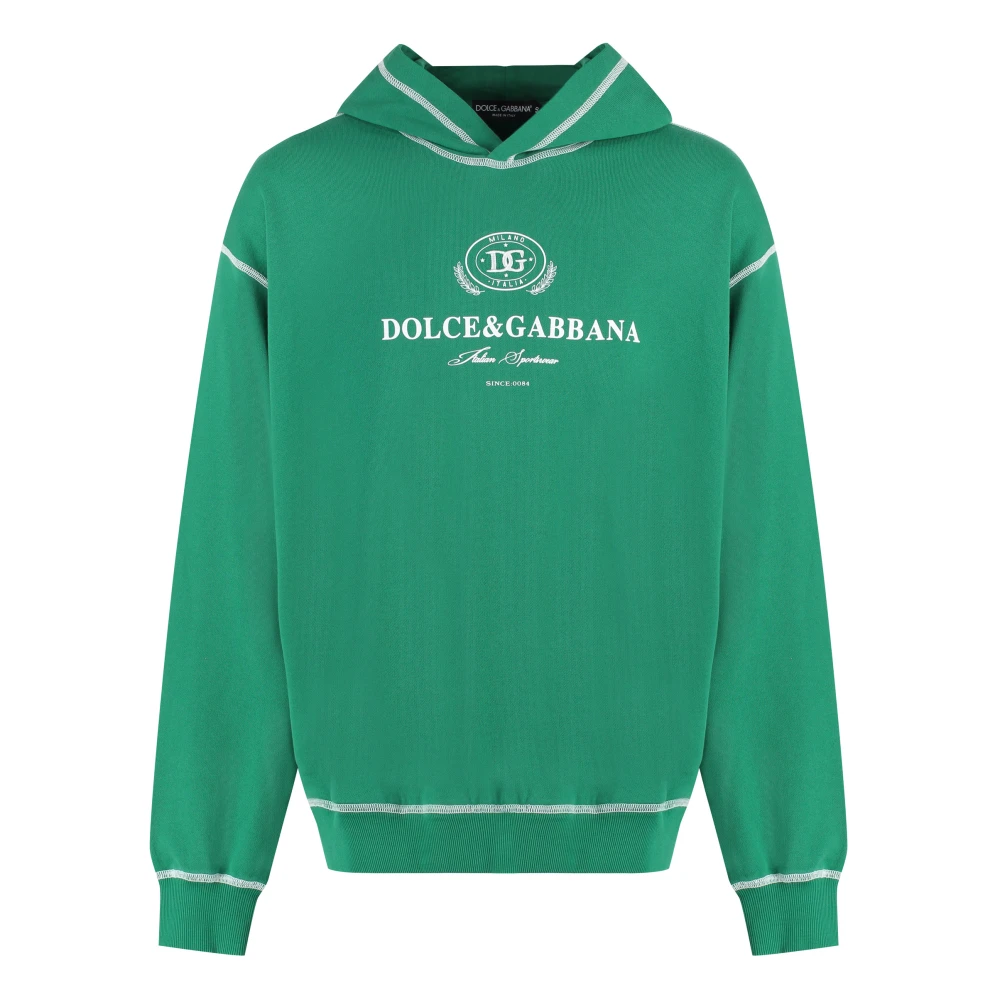 Dolce & Gabbana Katoenen hoodie met geribbelde randen Green Heren