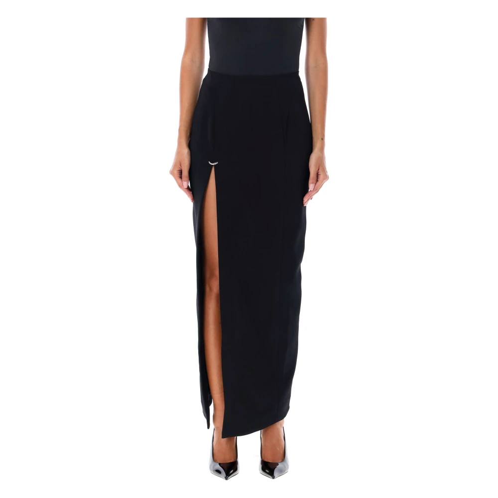 Mugler Zwarte High-Waist Longuette Rok Black Dames