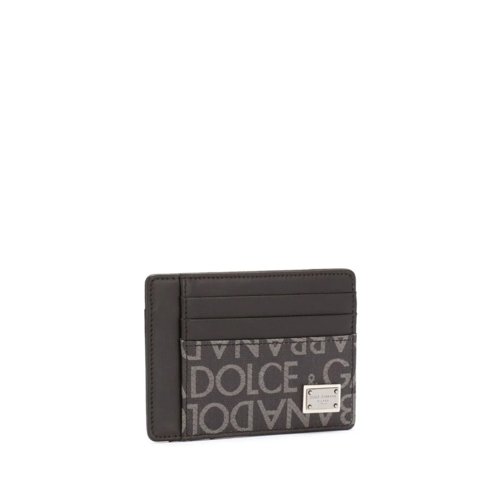 Dolce & Gabbana Zwarte Monogram Portemonnee Kaartsleuven Black Heren
