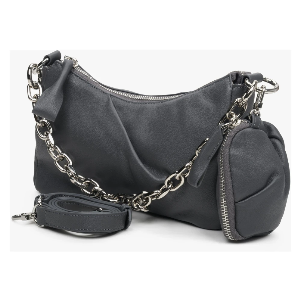 Estro Dames Grijze Ketting Schouder Baguette Tas gemaakt van Echt Leer Er00113721 Gray Dames