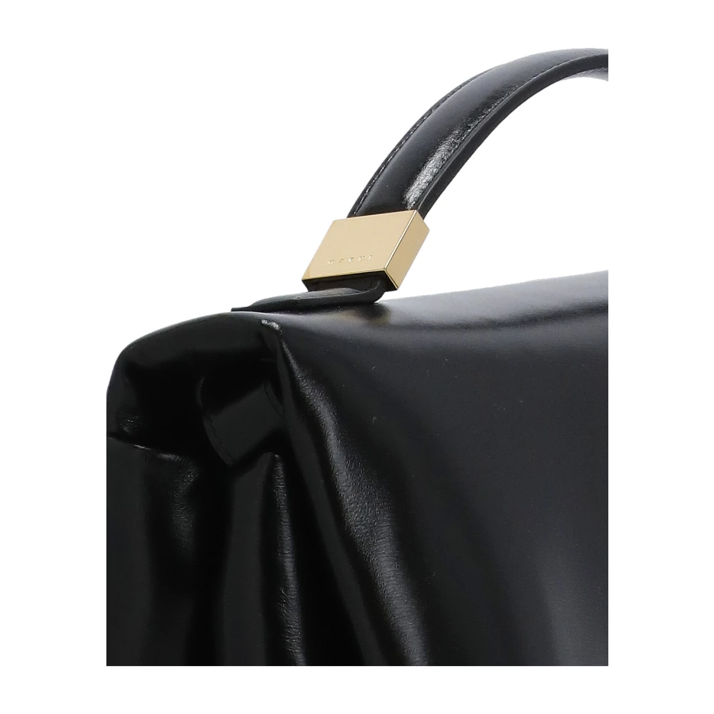 Marni Zwarte leren handtas met handvat en schouderriem Black Dames