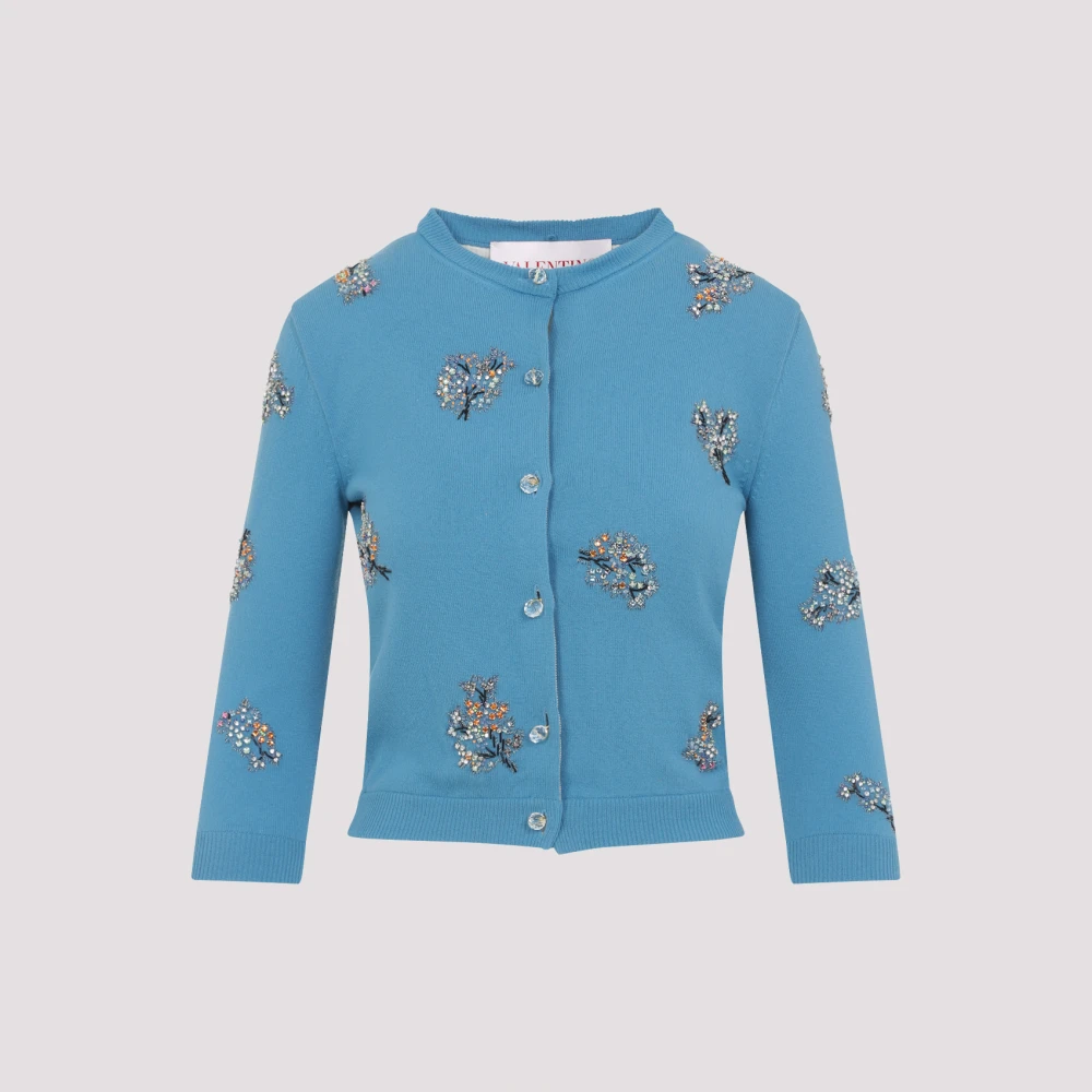 Valentino Blauwe Trui met Kristallen en Bont Blue Dames