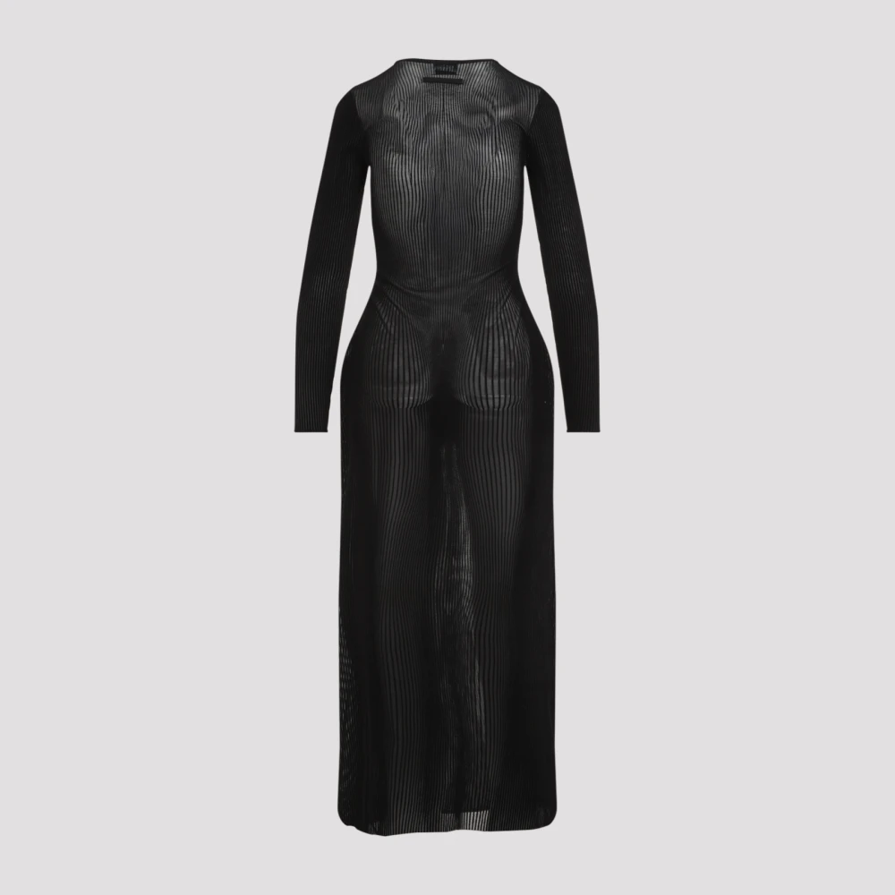 Jean Paul Gaultier Zwart Mesh Lang Flocked Jurk Black Dames