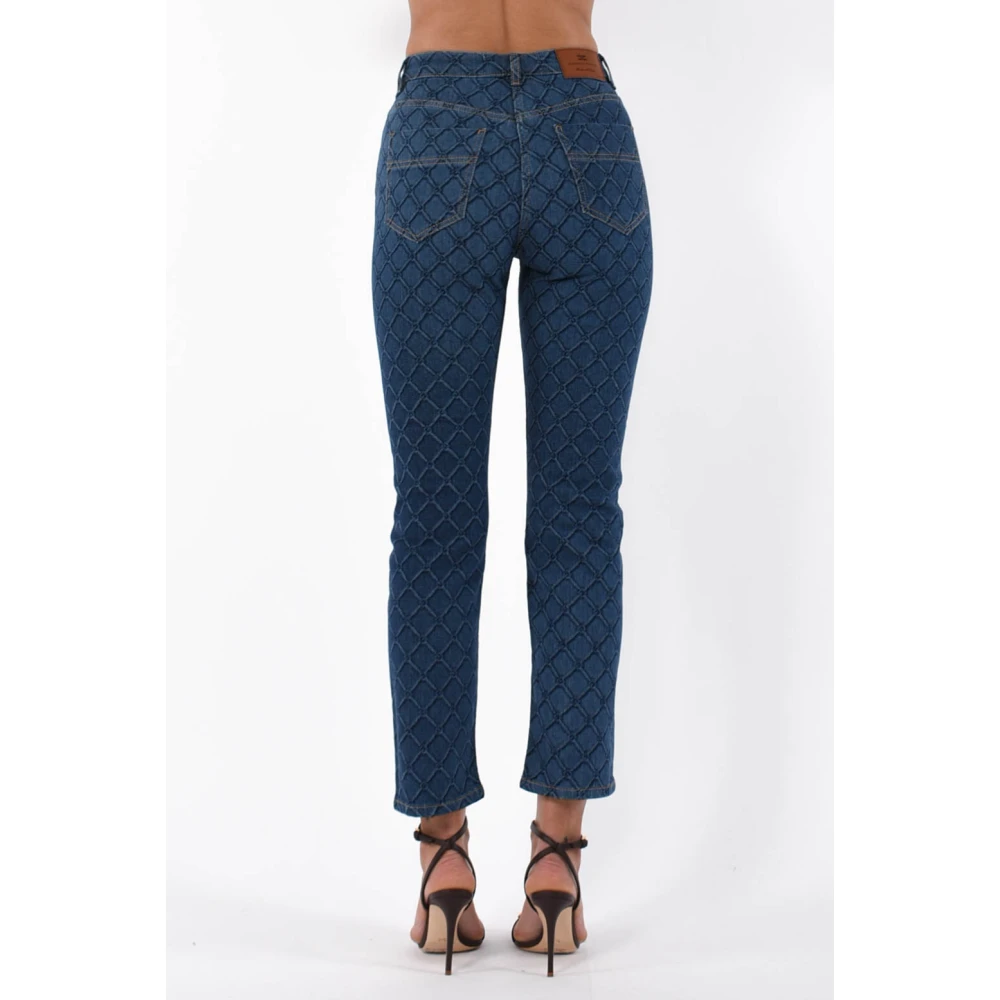 Elisabetta Franchi Denim Jeans met Diamantprint Blue Dames