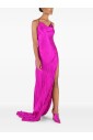 fuchsia-silk-satin-v-neck-dress