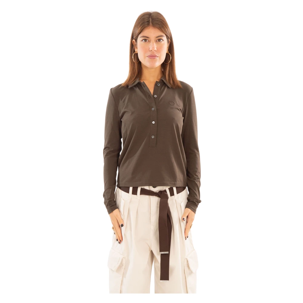 Pinko Geborduurd Poloshirt Brown Dames