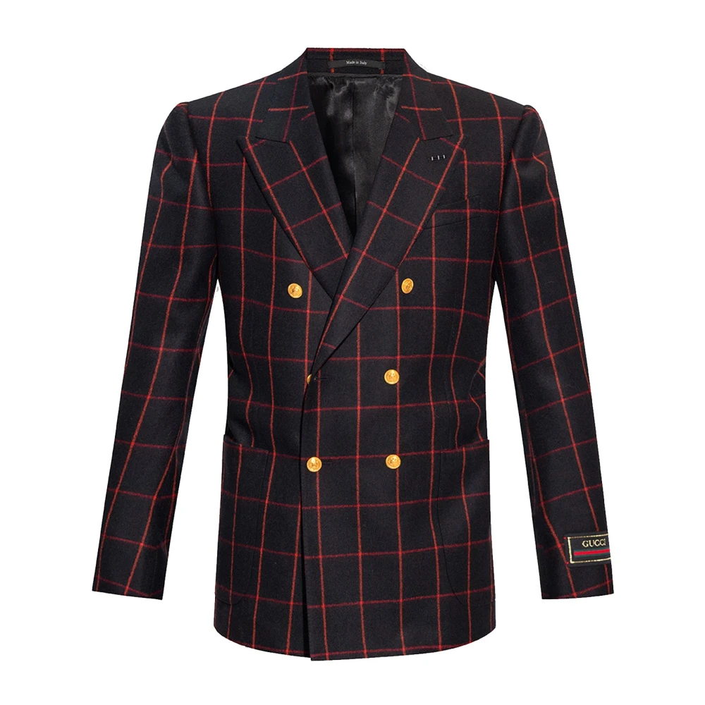 Gucci Wollen Flanellen Blazer met Geborduurd Logo Patch Multicolor Heren