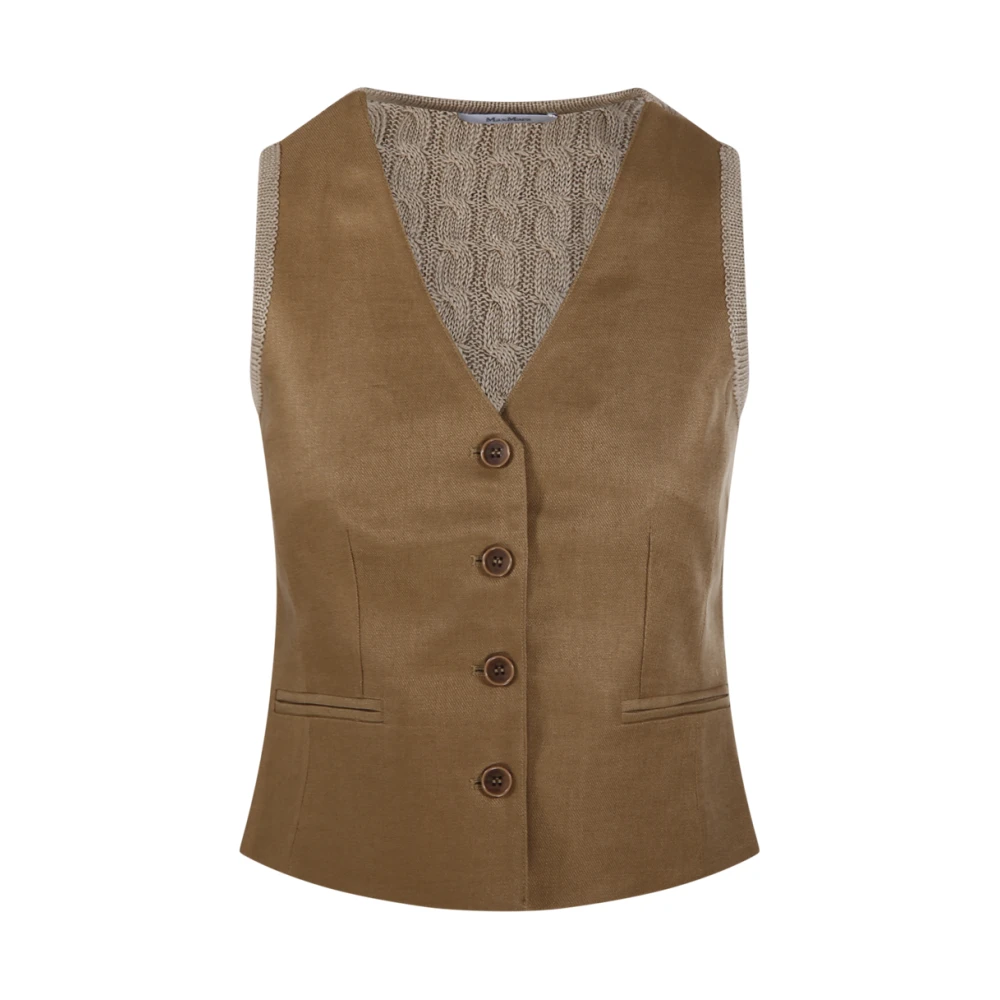 Max Mara Women's Brown Waistcoats, L, Calibri Knitwear Gilet