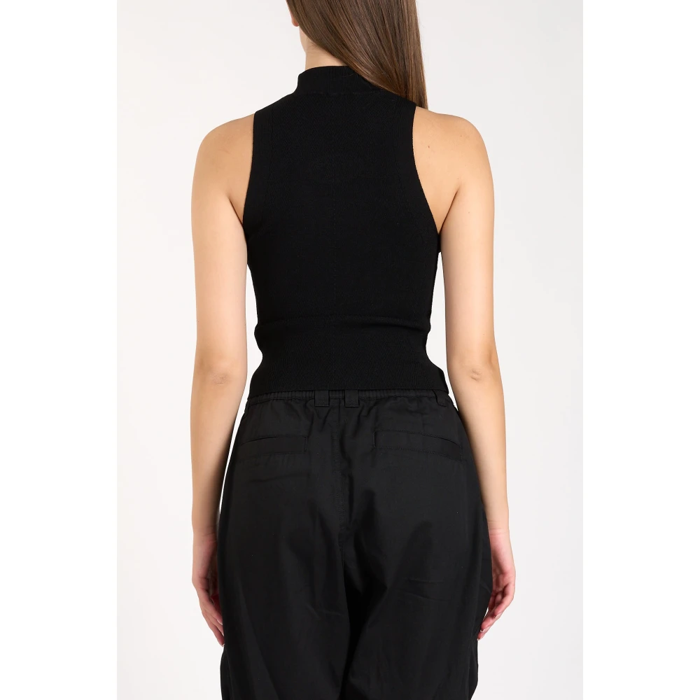 Diesel Geribbelde cropped top met hoge hals Black Dames