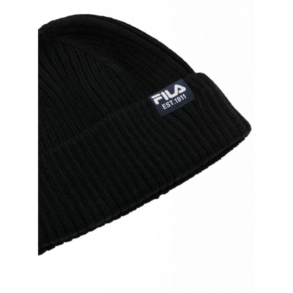 Fila Gebreide Muts Authentiek Geborduurd Black Unisex
