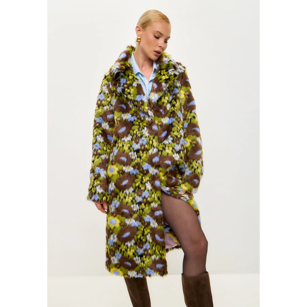 Cesare Gaspari Trendy Faux Fur Lange Jas met Levendige Bloemenprint Multicolor Dames