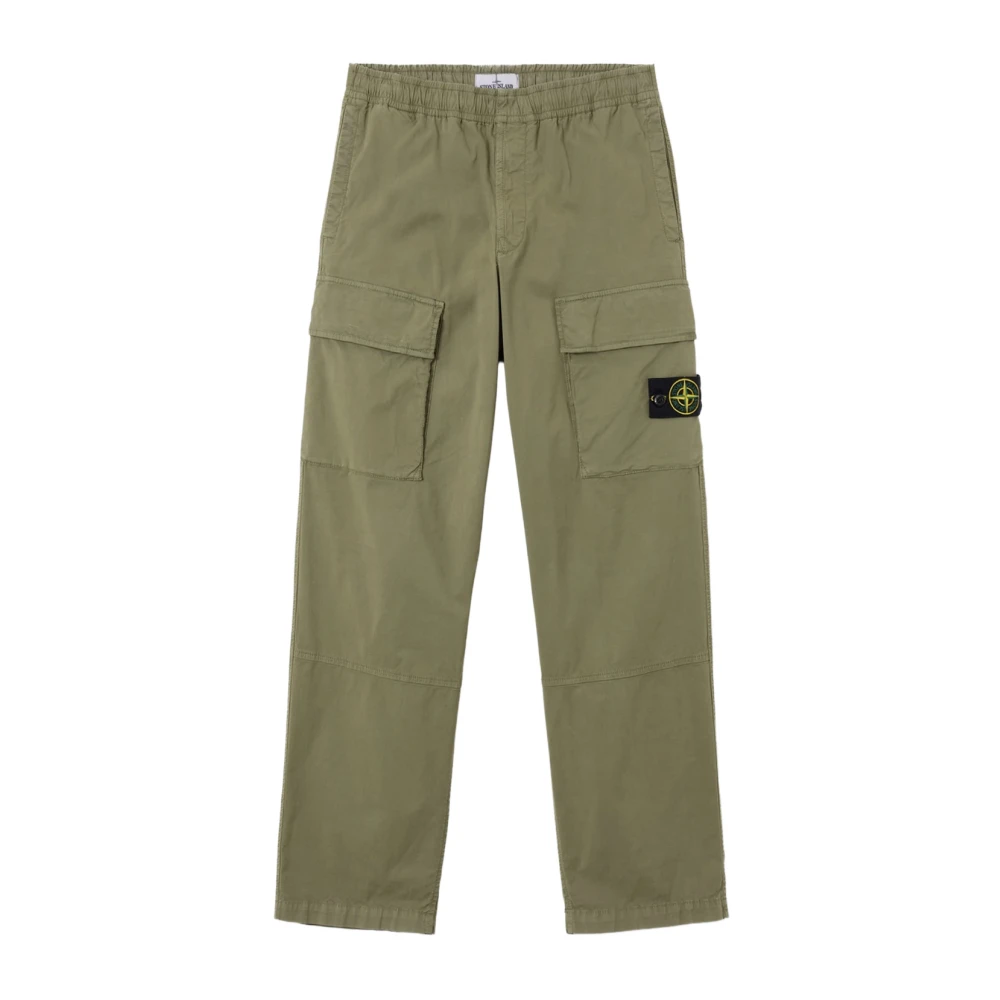 Stone Island Green Straight Trousers, Male, W32, Stretch Cotton Cargo Trousers
