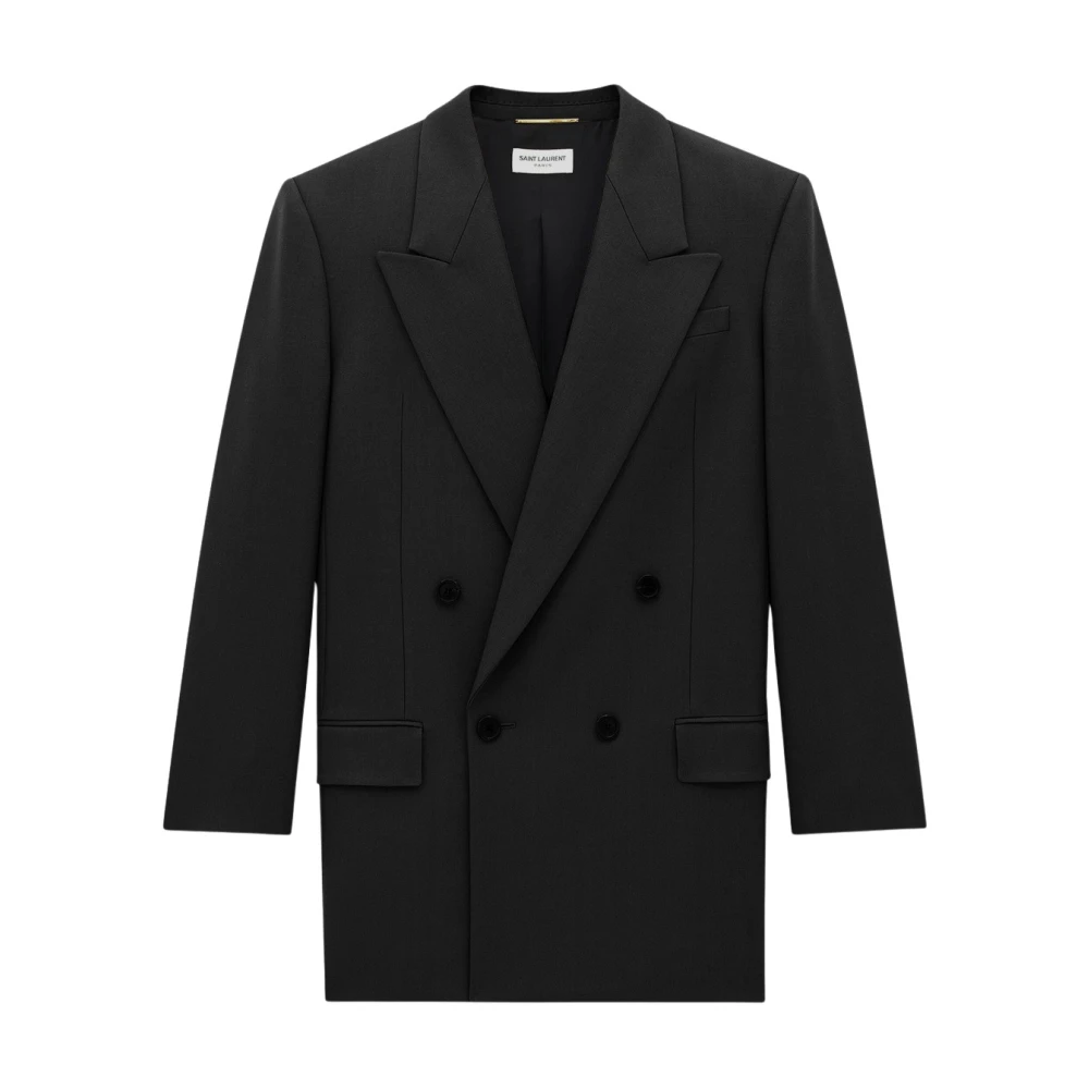Saint Laurent Zijden Double Breasted Jas Black Dames