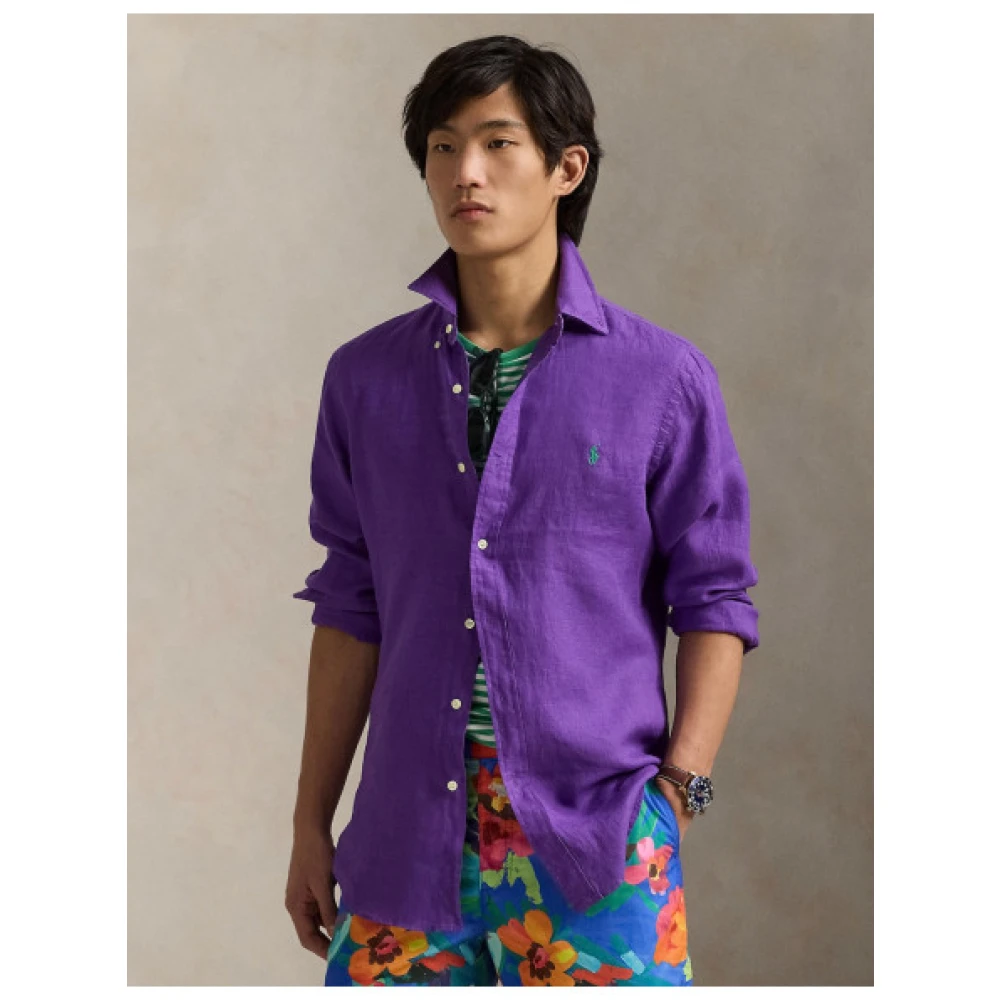 Polo Ralph Lauren Custom Fit Linnen Overhemd Purple Heren