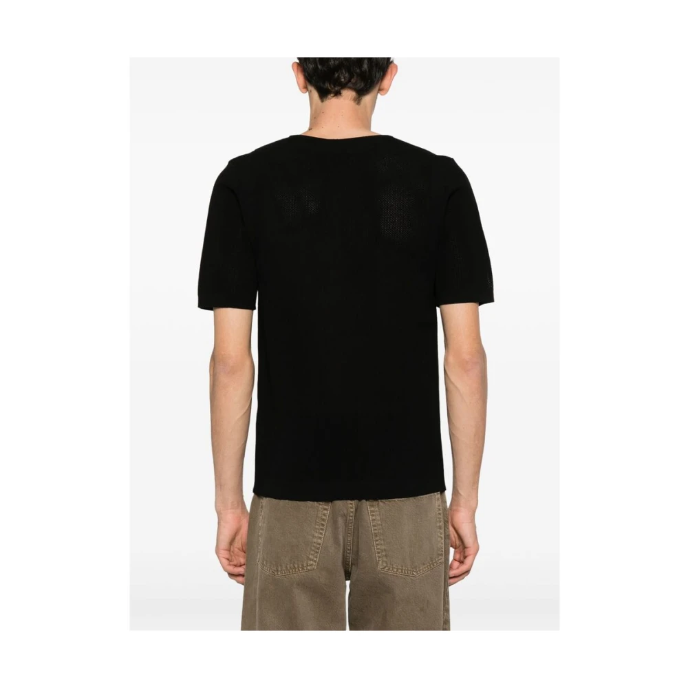 Dries Van Noten Zwarte Lace-Up Korte Mouw Sweater Black Heren