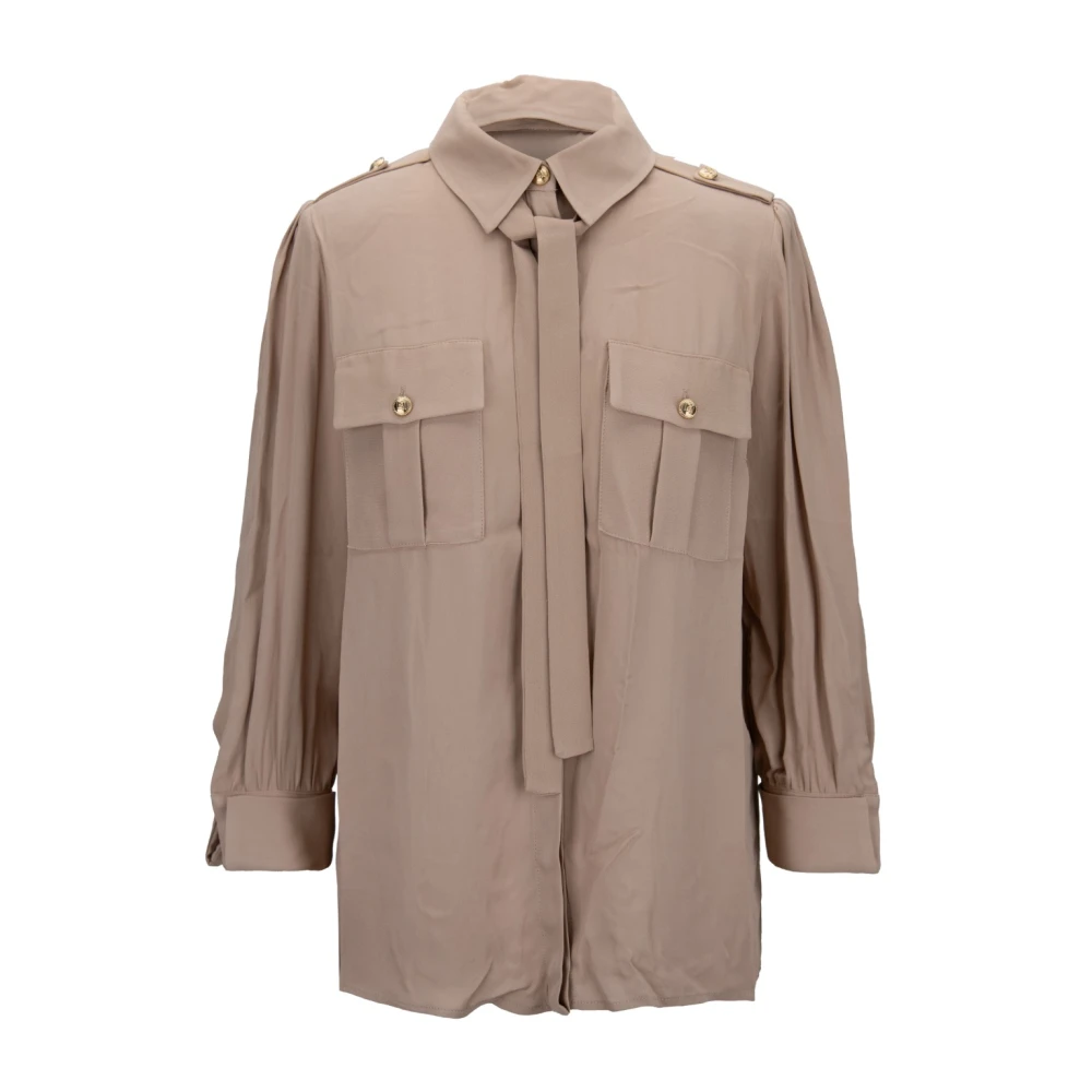 Elisabetta Franchi Gouden Knoop Lange Mouw Shirt Beige Dames