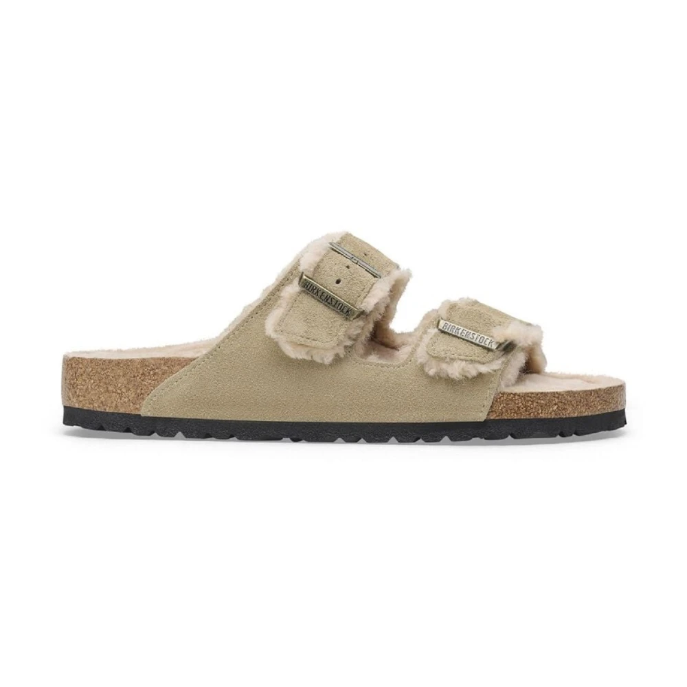 Birkenstock Women's Beige Sliders, 4 Uk, Arizona Shearling Suede Sandals Narrow