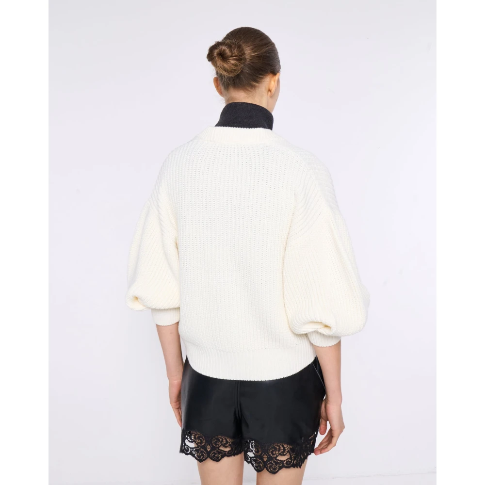 Silvian Heach V-hals Knoop-Up Cardigan met Wijde Mouwen White Dames