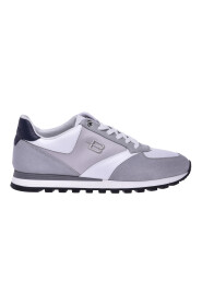 Grey suede and white leather low-top trainers