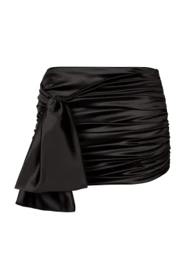 Kort draperad satin kjol med sidrosett