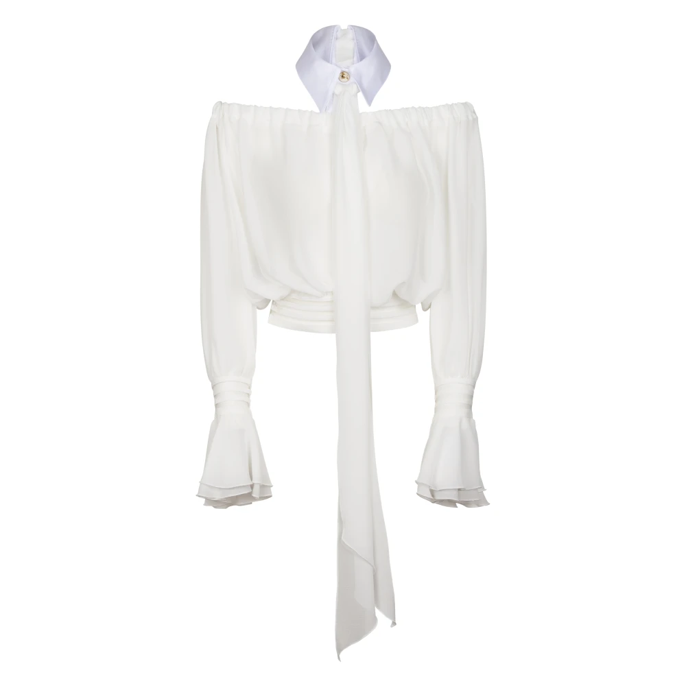 Elisabetta Franchi White Blouses, Female, M, Off-Shoulder Blouse