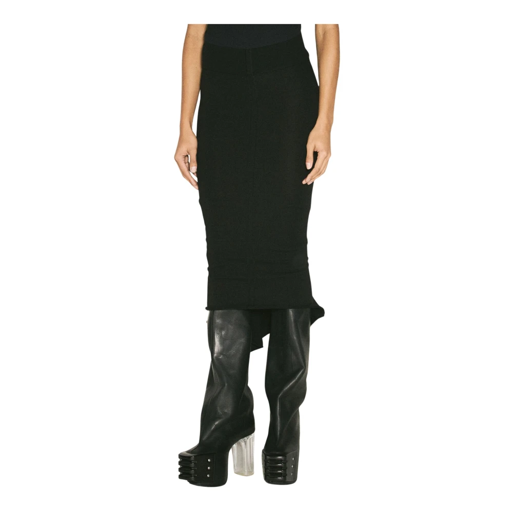 Rick Owens Peplum Gebreide Midi Rok Black Dames