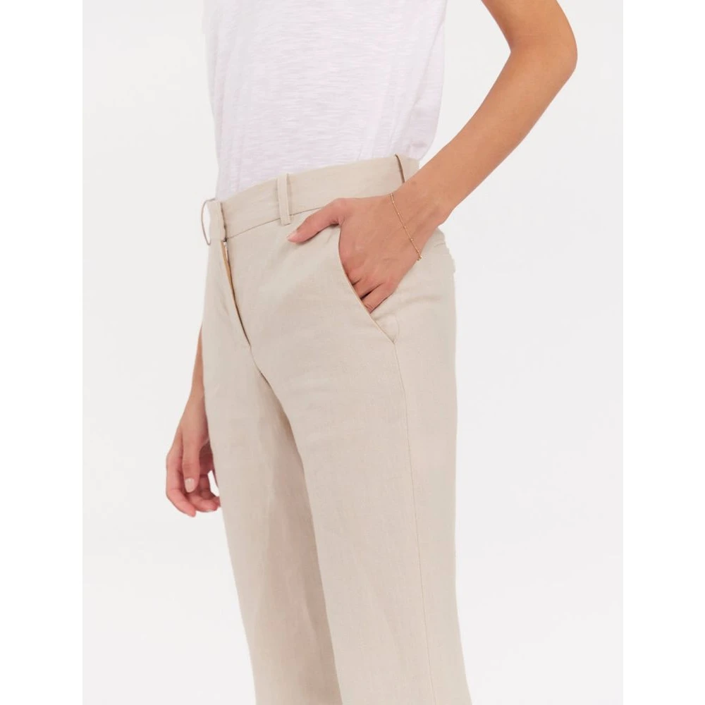 Ines De La Fressange Paris Rechte-Lijn Linnen Broek Beige Dames