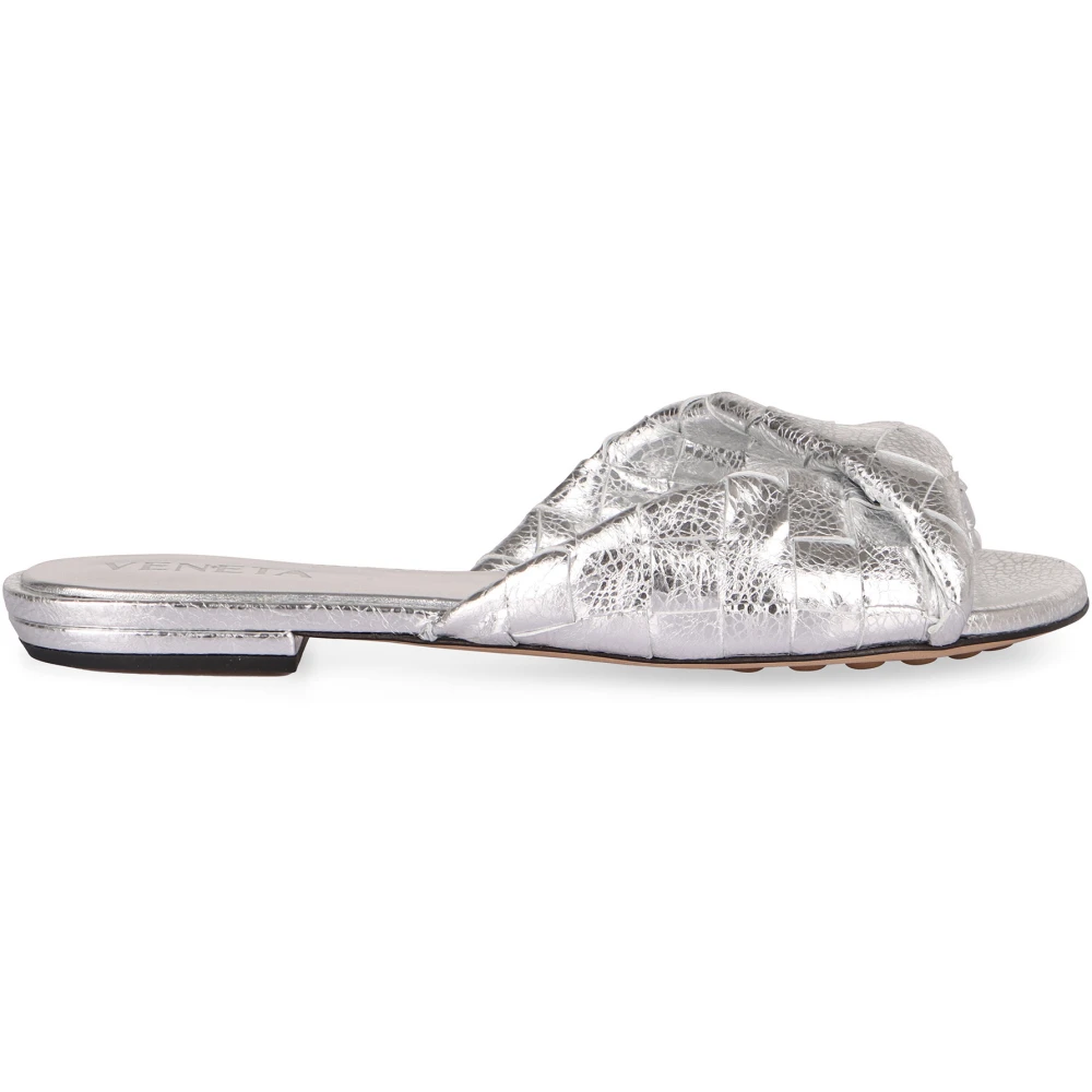 Bottega Veneta Women's Gray Sliders, 5 Uk, Leather Intrecciato Mules