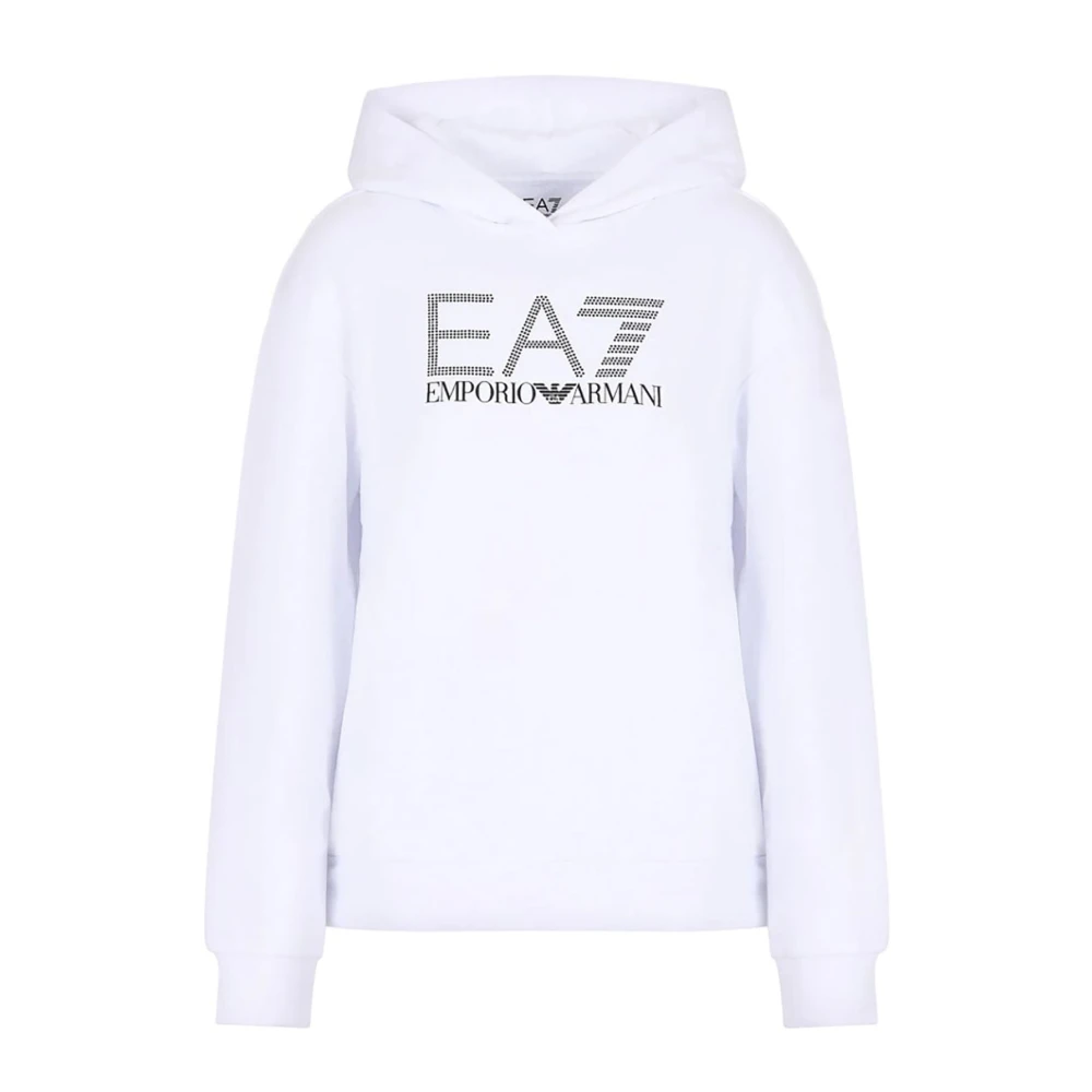 Emporio Armani EA7 Dames Hoodie met Strass op de Borst White Dames
