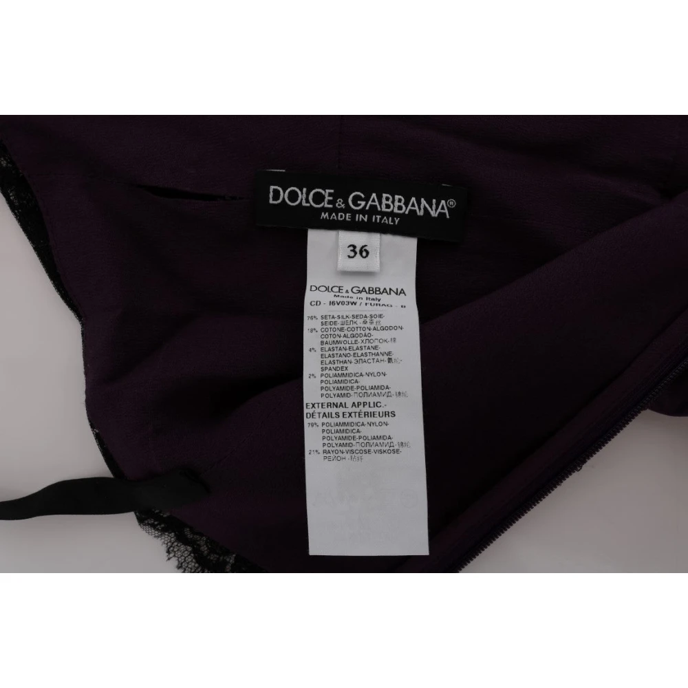 Dolce & Gabbana Elegante Paarse Zijden Kant Shift Jurk Purple Dames