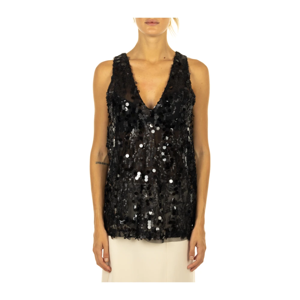 Alpha Studio Zwarte trui met V-hals Black Dames