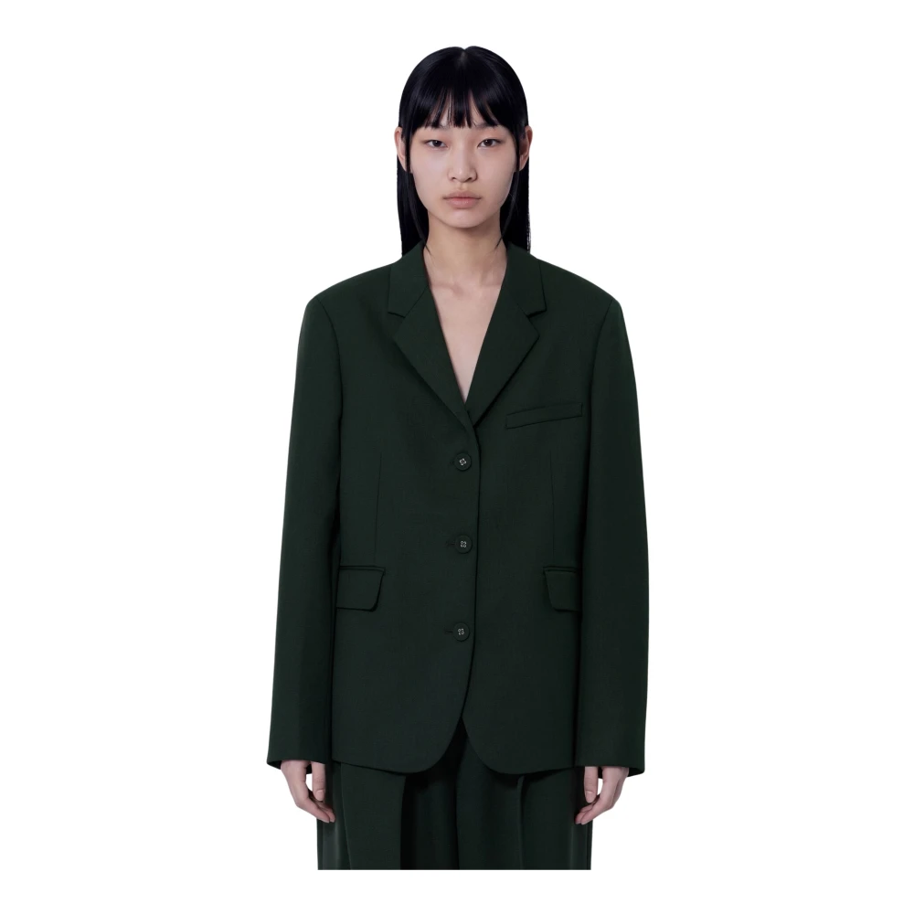 Ganni , Blazers, Female, Green, S, Single Wool Twill Blazer - Image 3