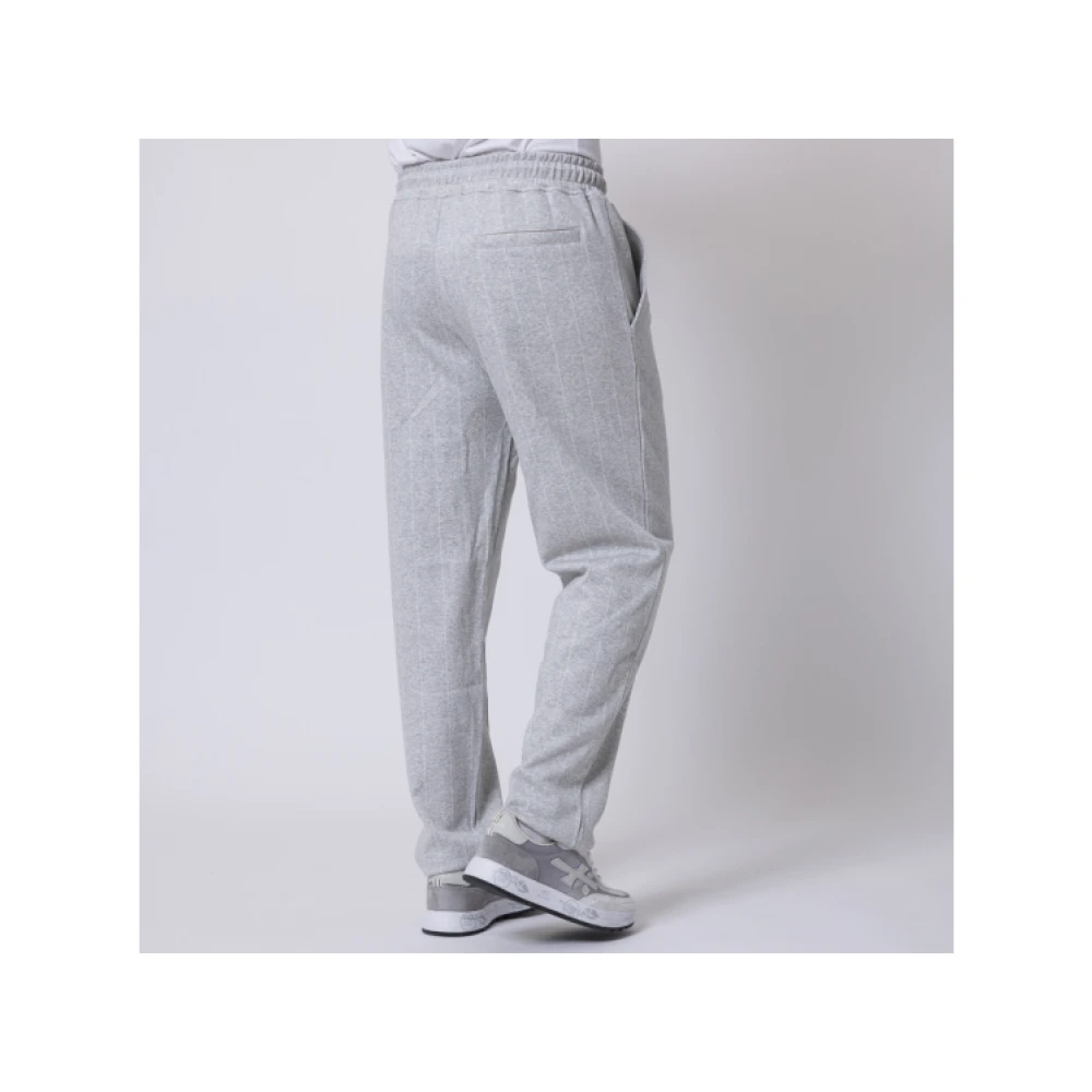 Eleventy Grijze Gestreepte Sweatpants Casual Trekkoord Broek Gray Heren