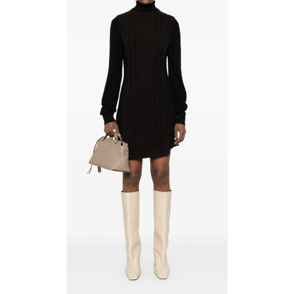 Fendi Aran Gebreide Wol Midi Jurk Brown Dames