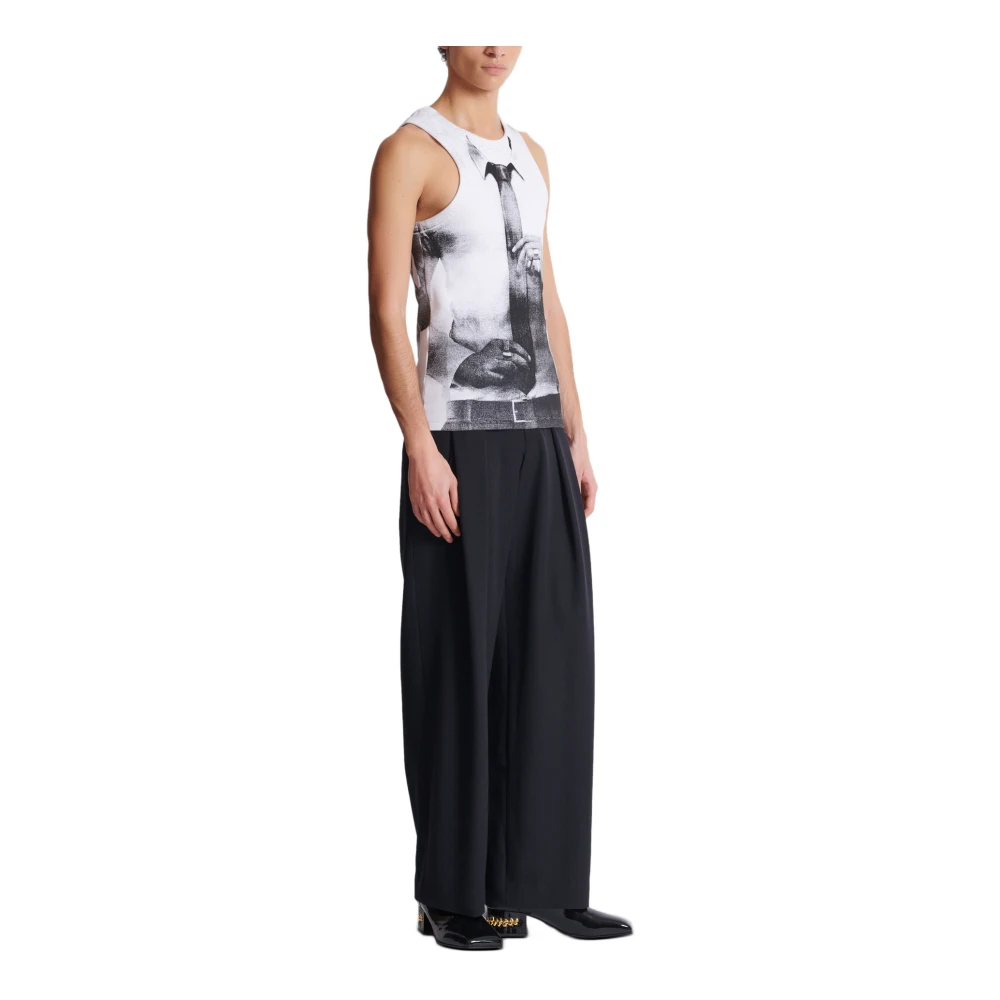 Balmain Geribbelde tanktop met stropdasprint White Heren
