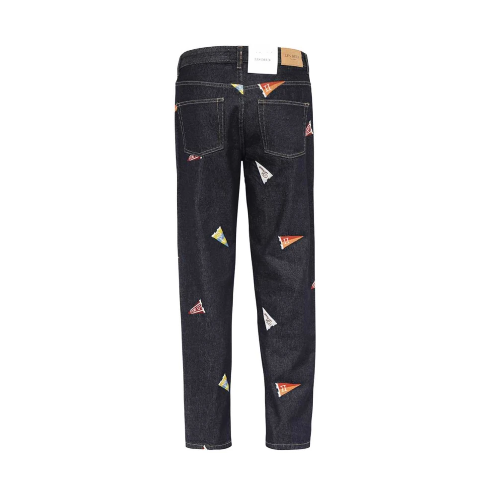 Les Deux Contraststiksels Katoenen Jeans met Patches Blue Heren
