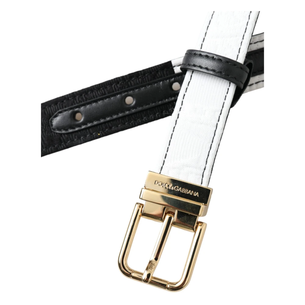 Dolce & Gabbana Zwart Wit Patchwork Metalen Gesp Riem Black Dames