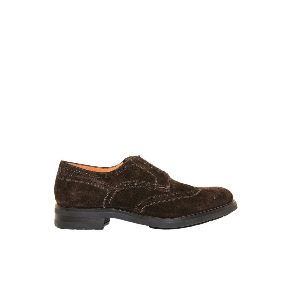 Santoni Suede Derby Skor Brown, Herr