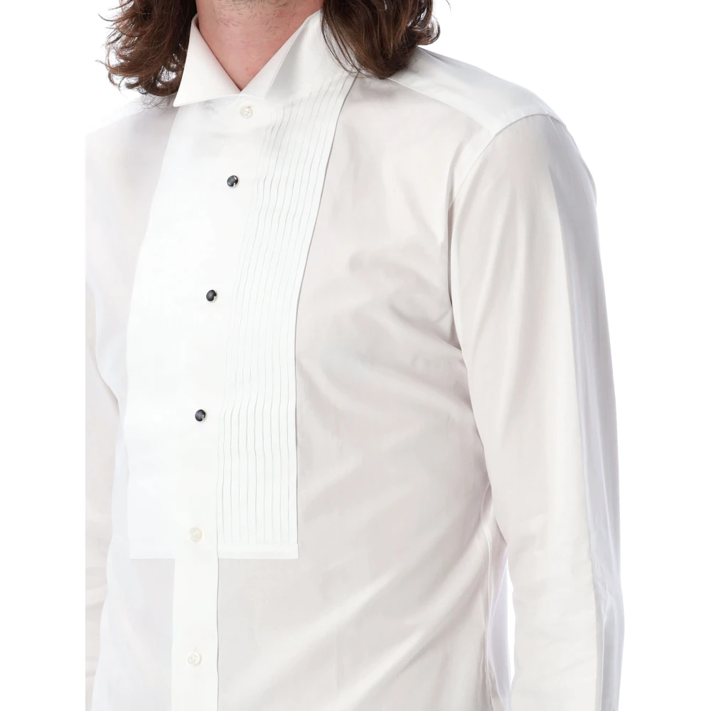 Junya Watanabe Witte Smocking Shirt met Vleugel Kraag White Heren