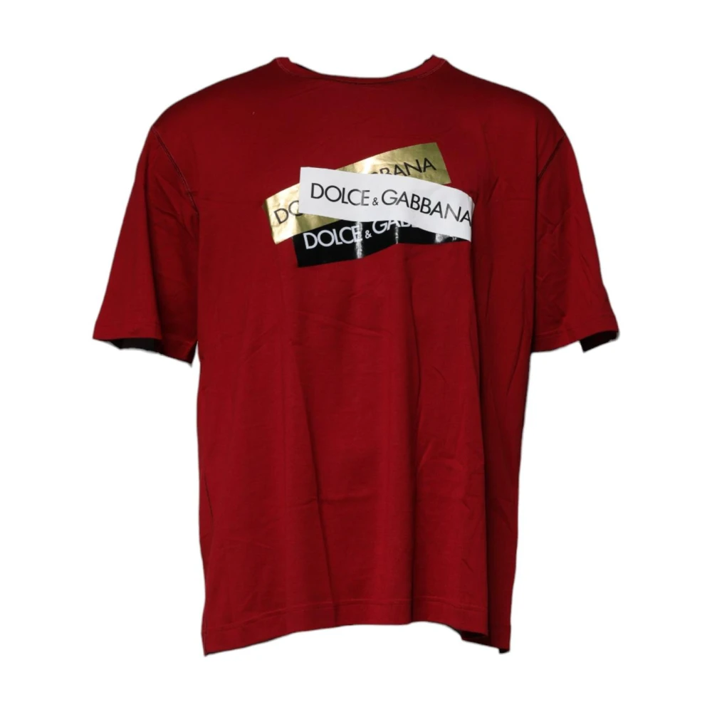 Dolce & Gabbana , T-Shirts, Male, Red, Xs, White Logo Print Crew Neck T-Shirt